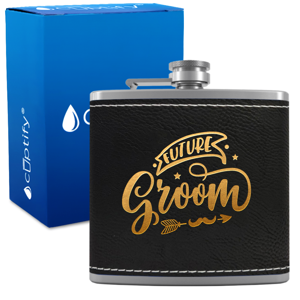 Future Groom 6 oz Stainless Steel Leather Hip Flask