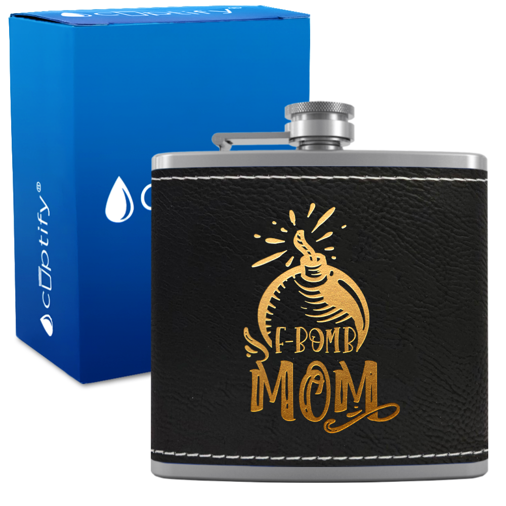 F-Bomb Mom 6 oz Stainless Steel Leather Hip Flask