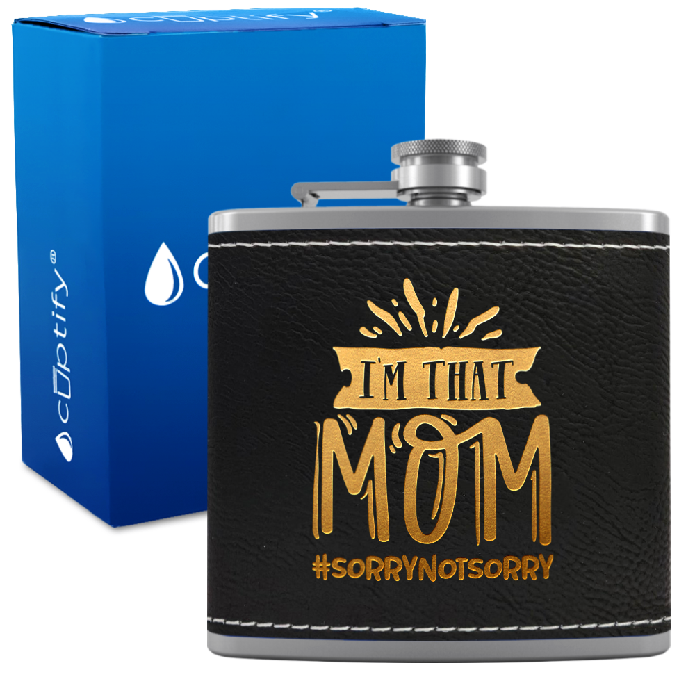 I'm That Mom 6 oz Stainless Steel Leather Hip Flask