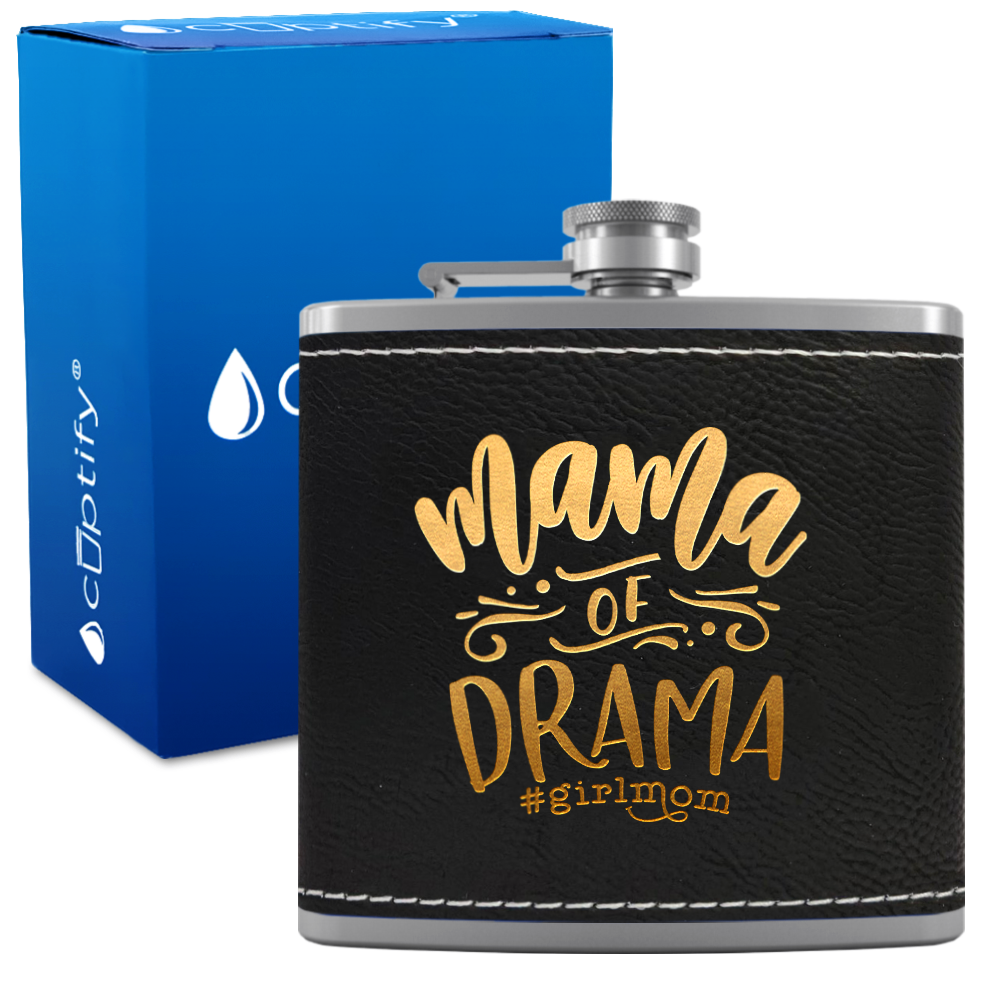 Mama of Drama 6 oz Stainless Steel Leather Hip Flask