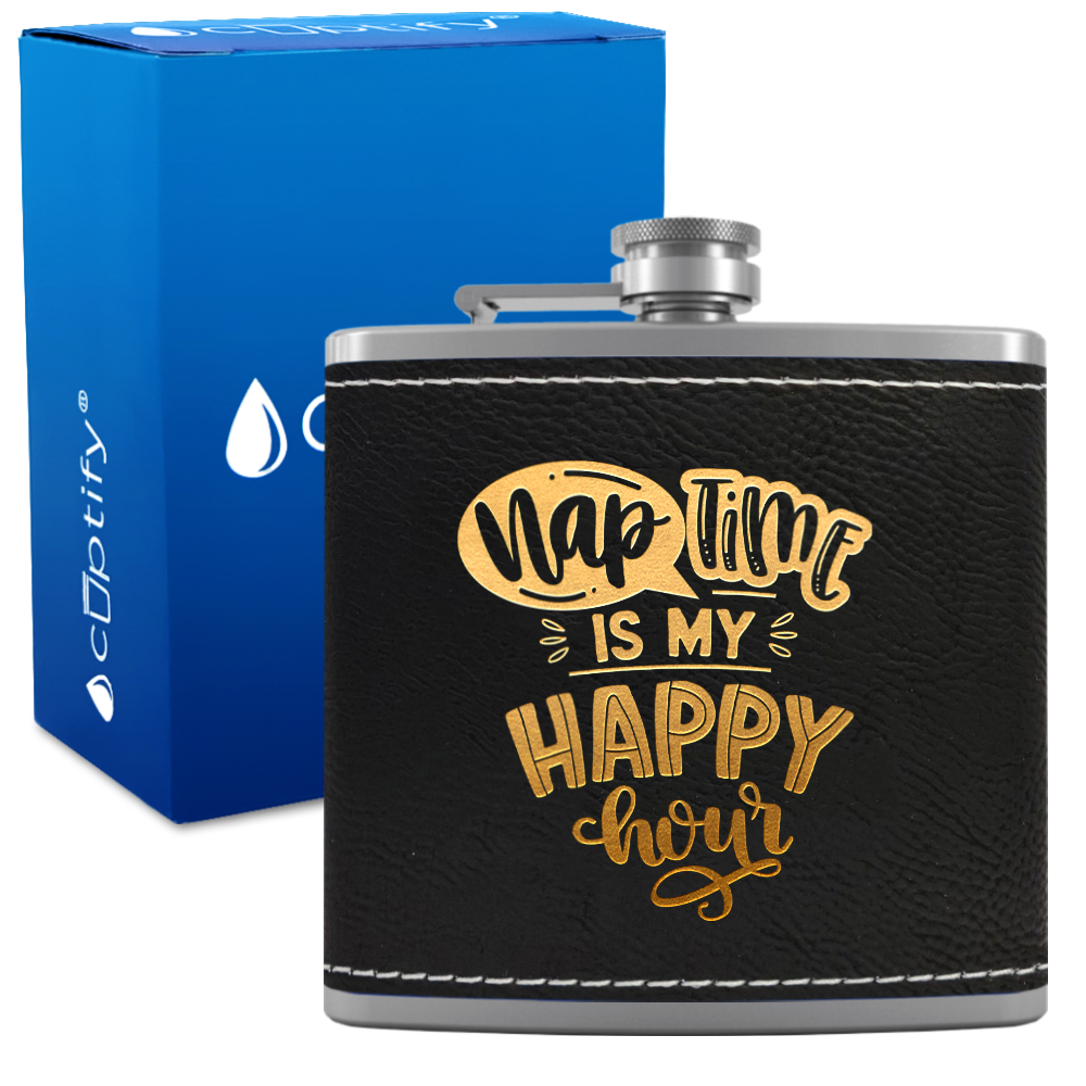 Nap Time 6 oz Stainless Steel Leather Hip Flask