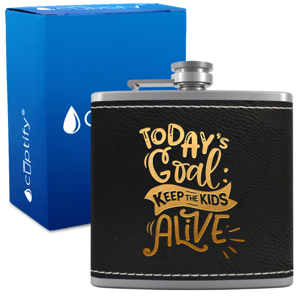 Keep The Kids Alive 6 oz Stainless Steel Leather Hip Flask