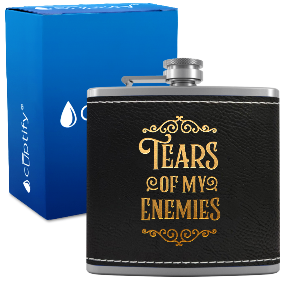 Tears Of My Enemies 6 oz Stainless Steel Leather Hip Flask