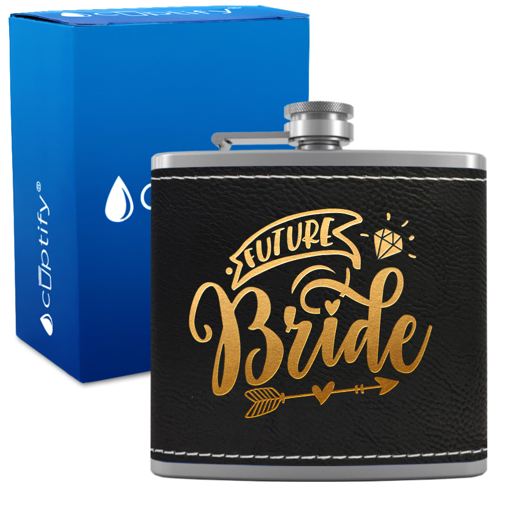Future Bride 6 oz Stainless Steel Leather Hip Flask
