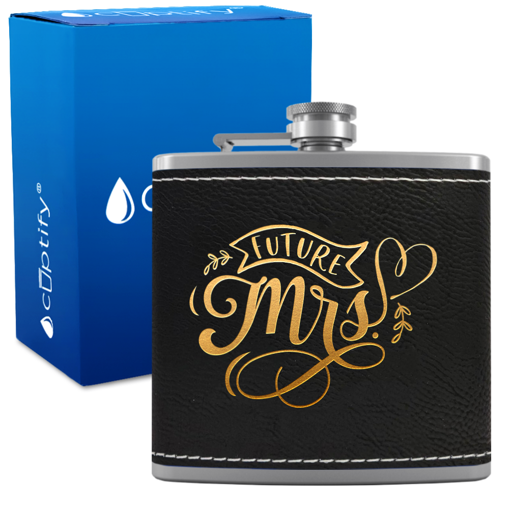 Future Mrs 6 oz Stainless Steel Leather Hip Flask