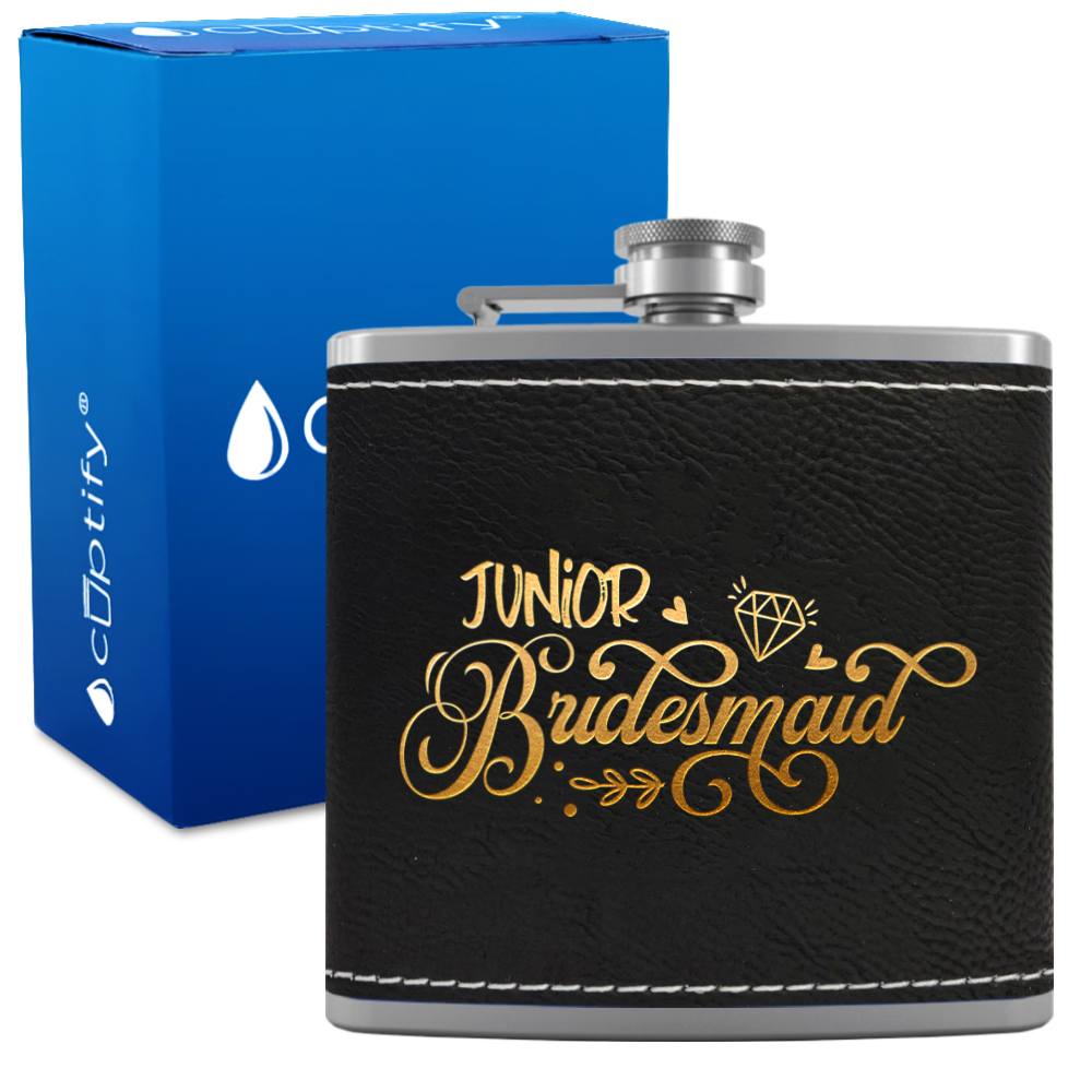 Junior Bridesmaid 6 oz Stainless Steel Leather Hip Flask