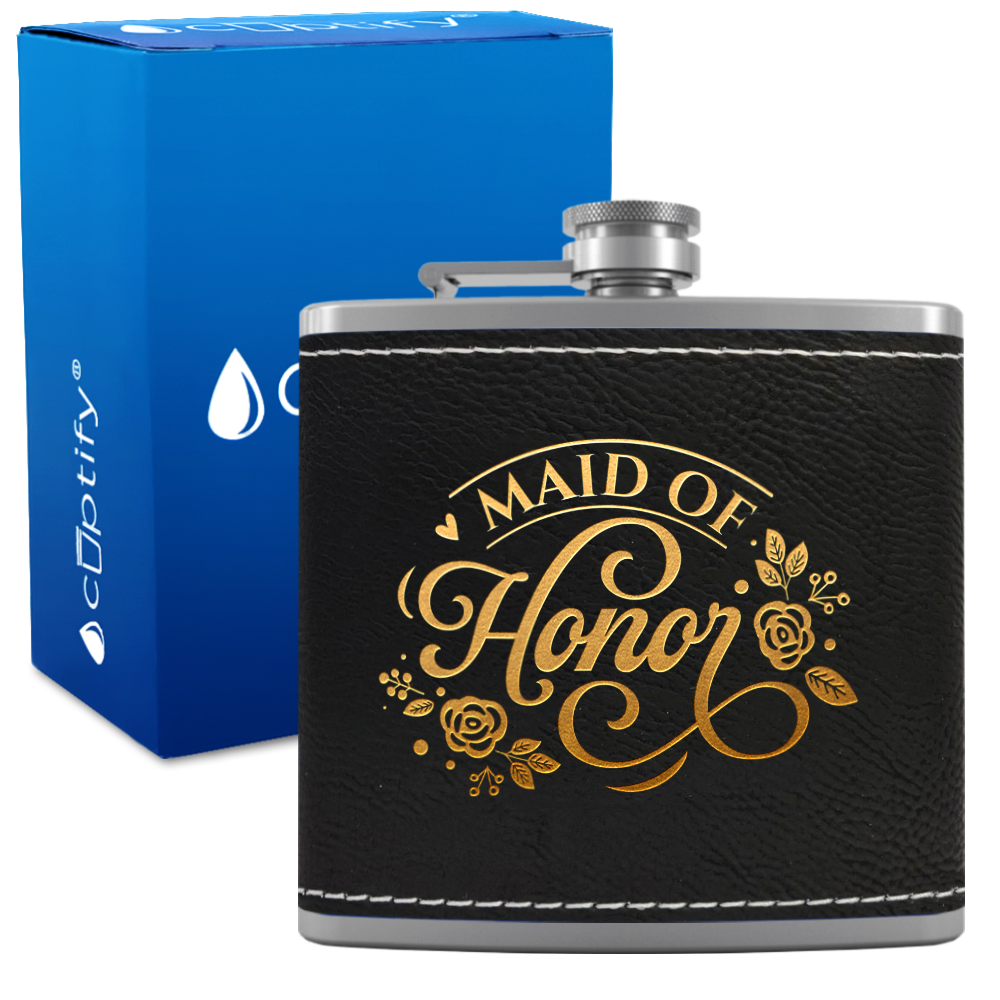 Maid of Honor 6 oz Stainless Steel Leather Hip Flask