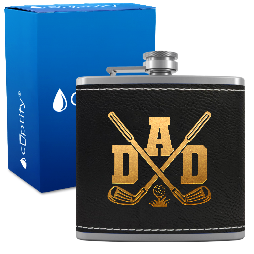 Golf Dad 6oz Stainless Steel Leather Hip Flask