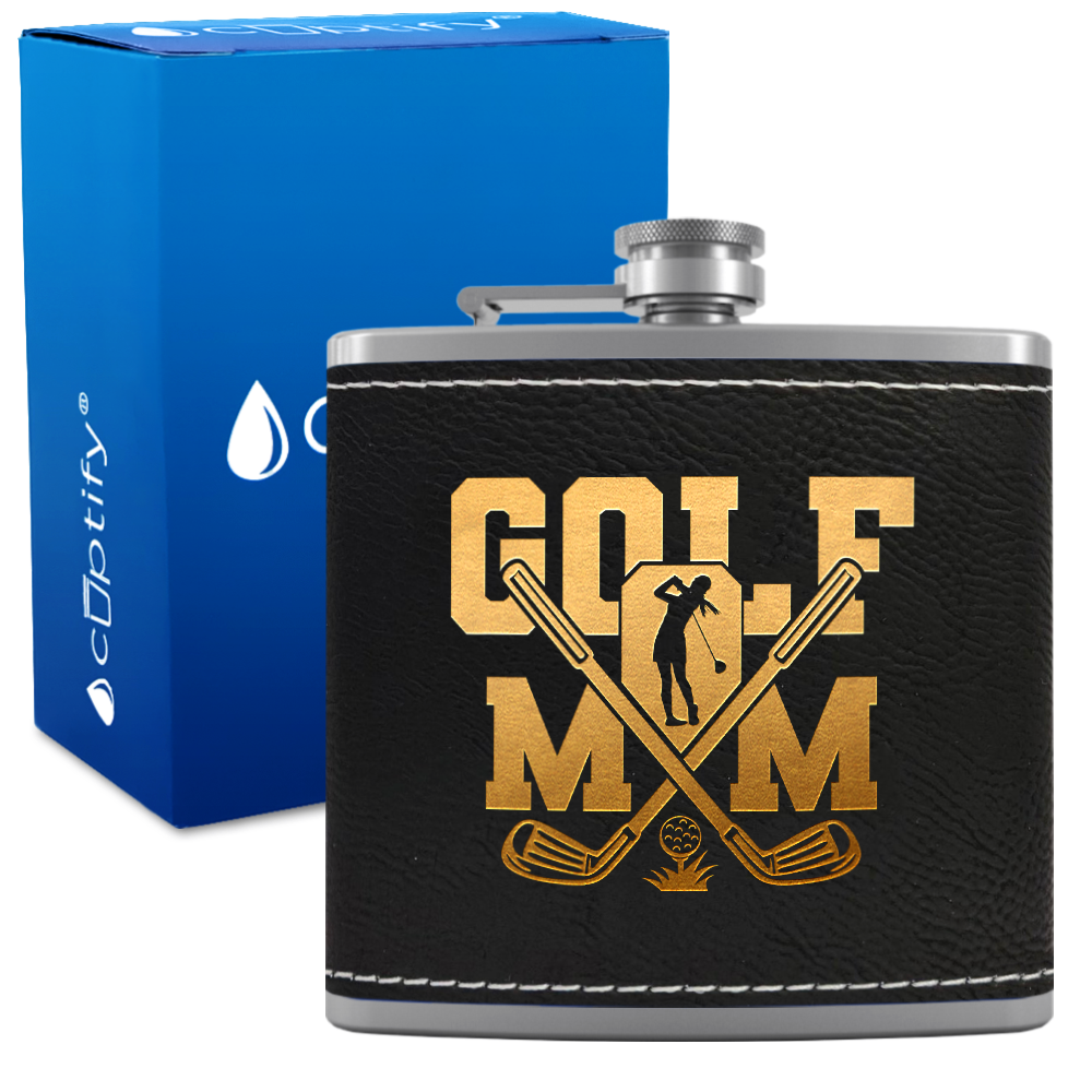 Golf Mom 6oz Stainless Steel Leather Hip Flask