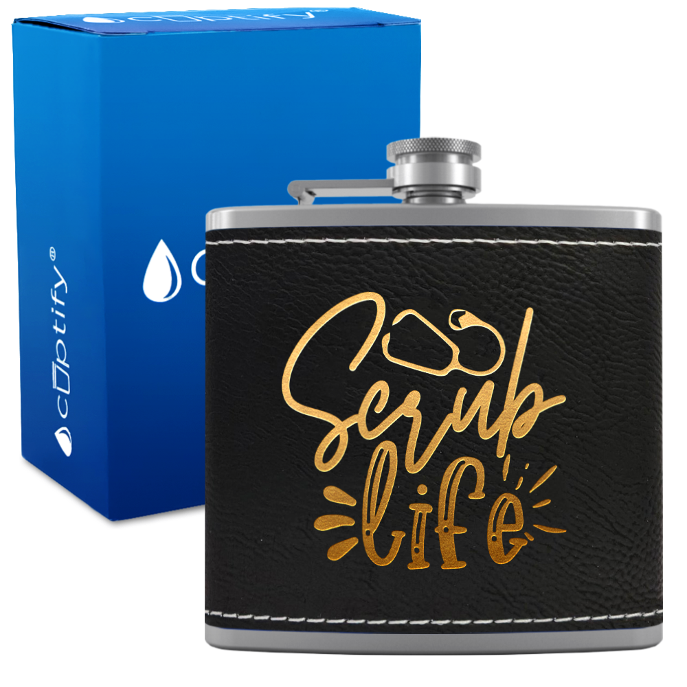 Scrub Life 6oz Stainless Steel Leather Hip Flask