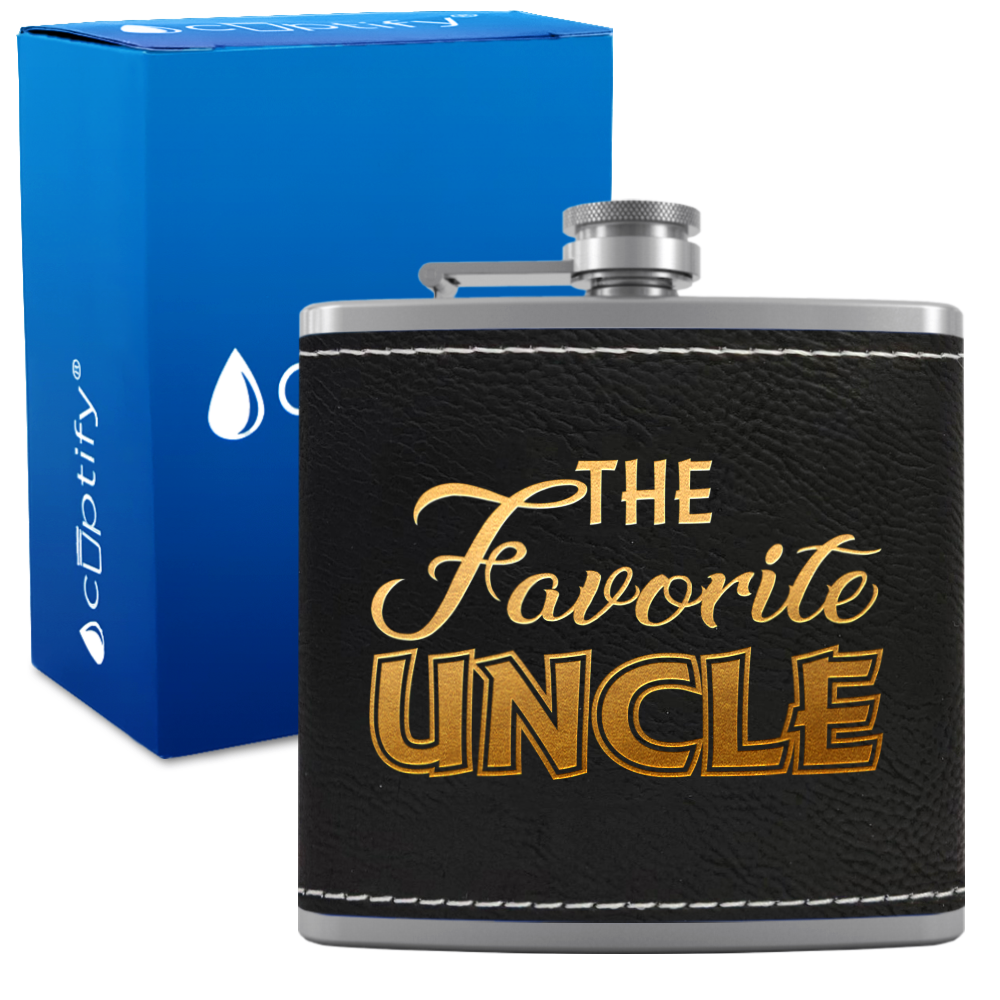 The Favorite Uncle 6oz Stainless Steel Leather Hip Flask