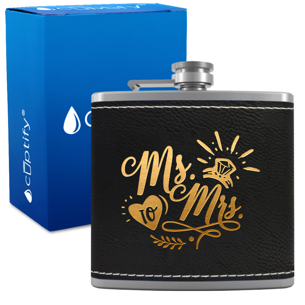 Ms. to Mrs. 6 oz Stainless Steel Leather Hip Flask