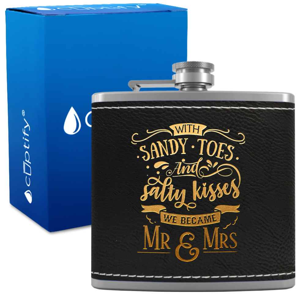 With Sandy Toes 6 oz Stainless Steel Leather Hip Flask