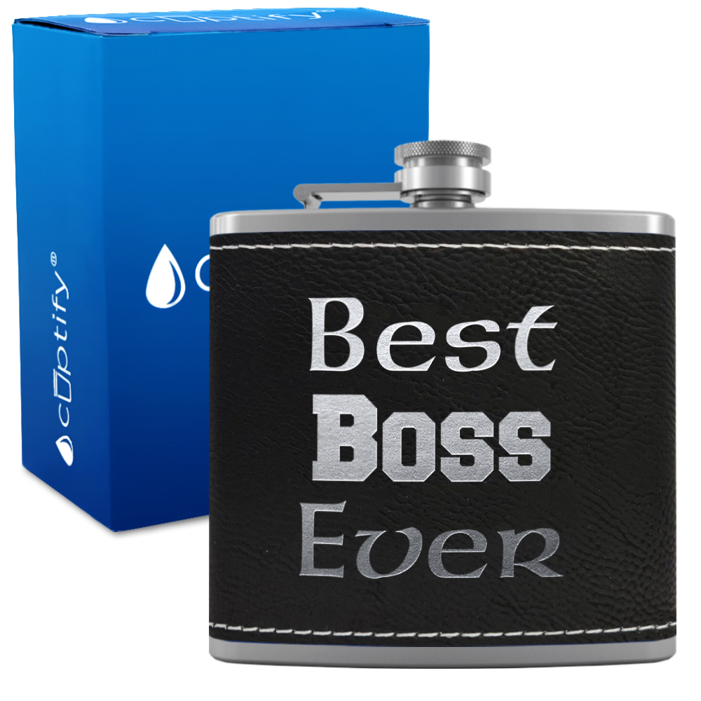 Best Boss Ever 6oz Stainless Steel Leather Hip Flask