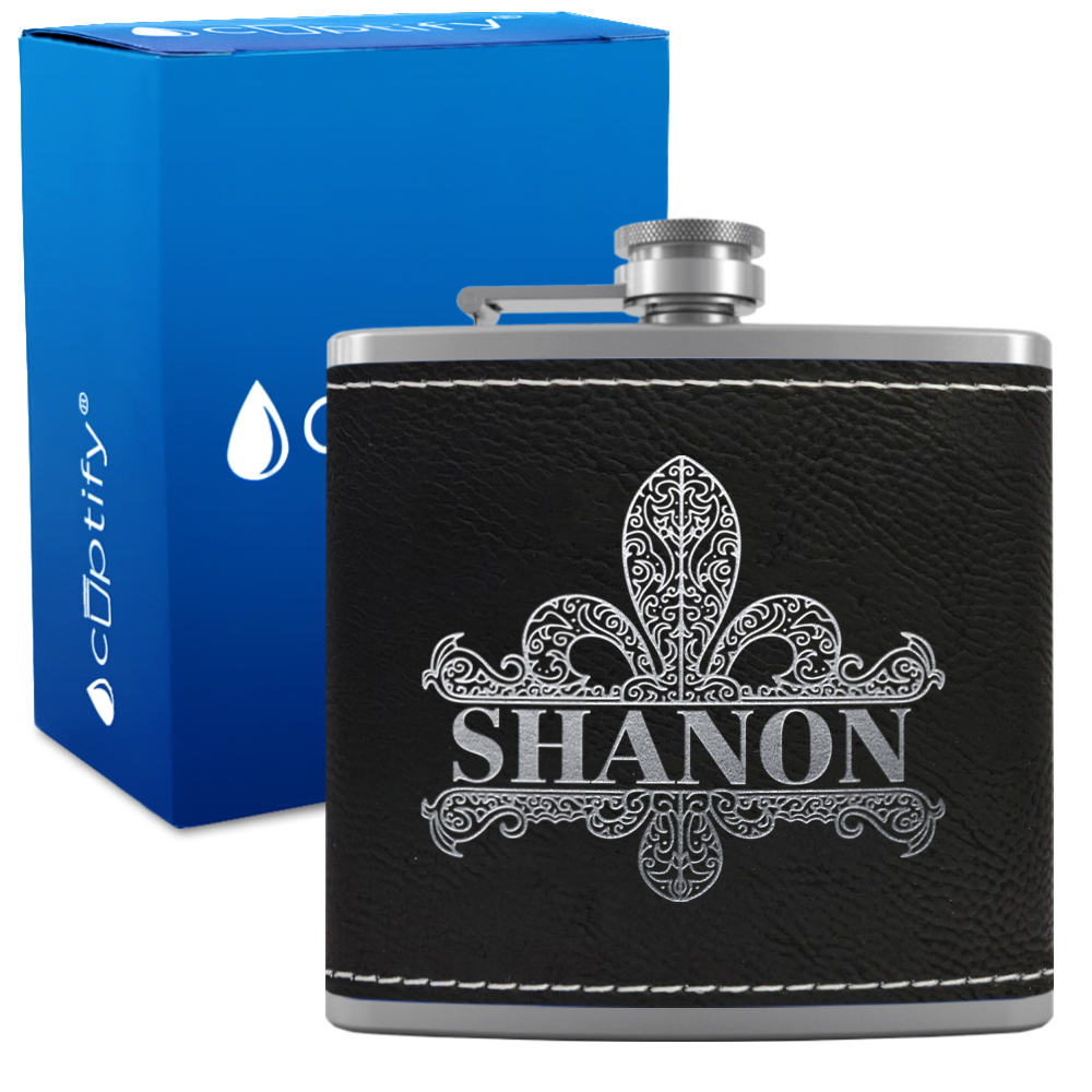 Personalized Fleur de Lis 6oz Hip Flask