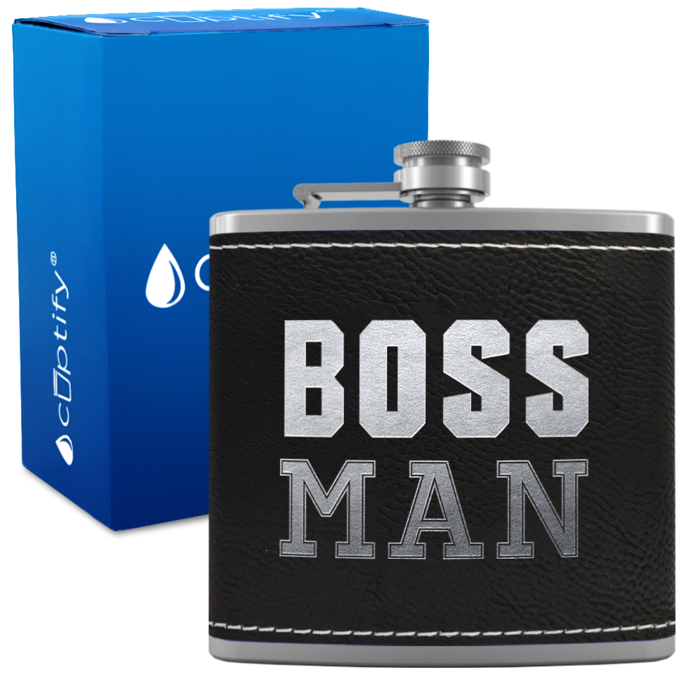 Boss Man 6oz Stainless Steel Leather Hip Flask