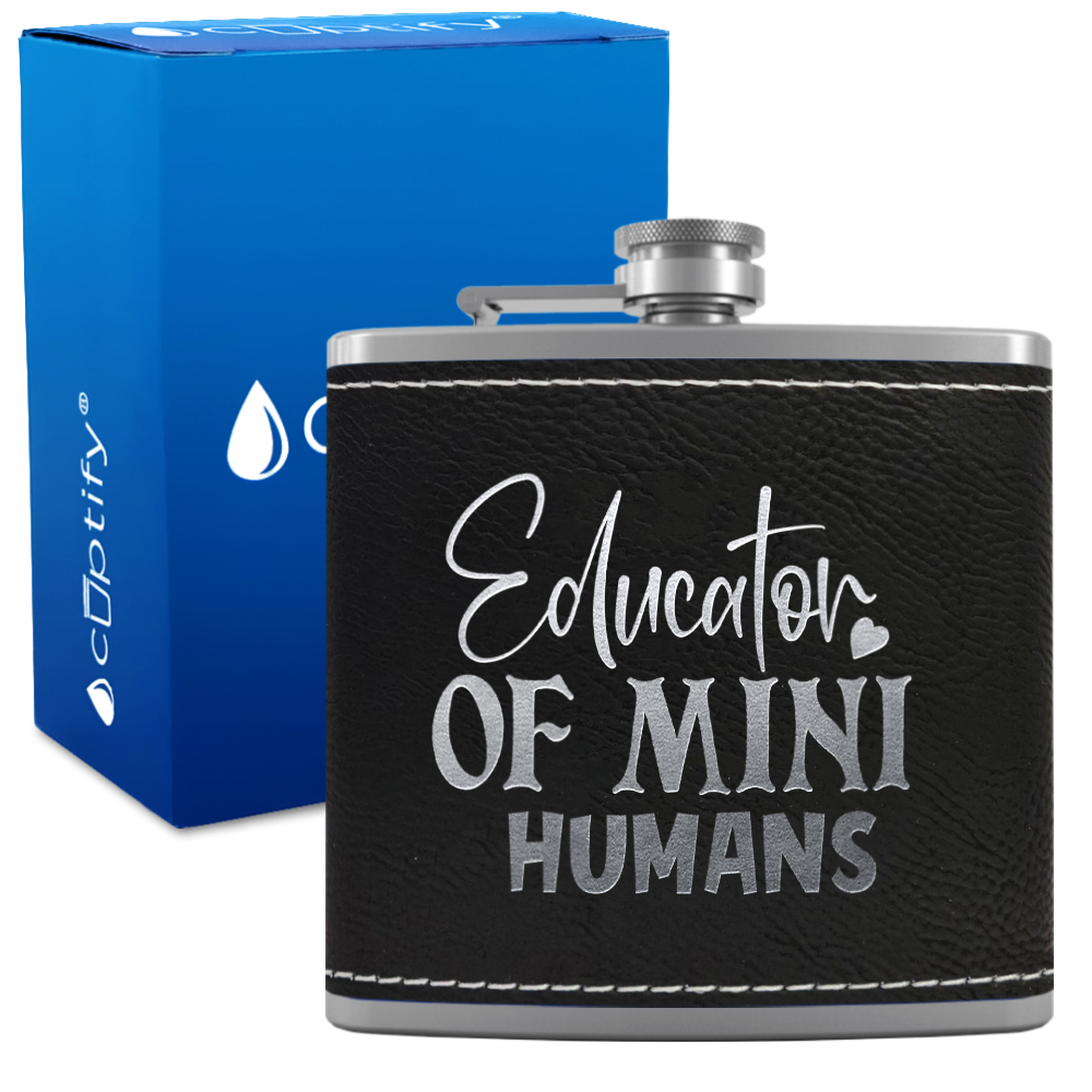 Educator Of Mini Humans 6oz Stainless Steel Leather Hip Flask