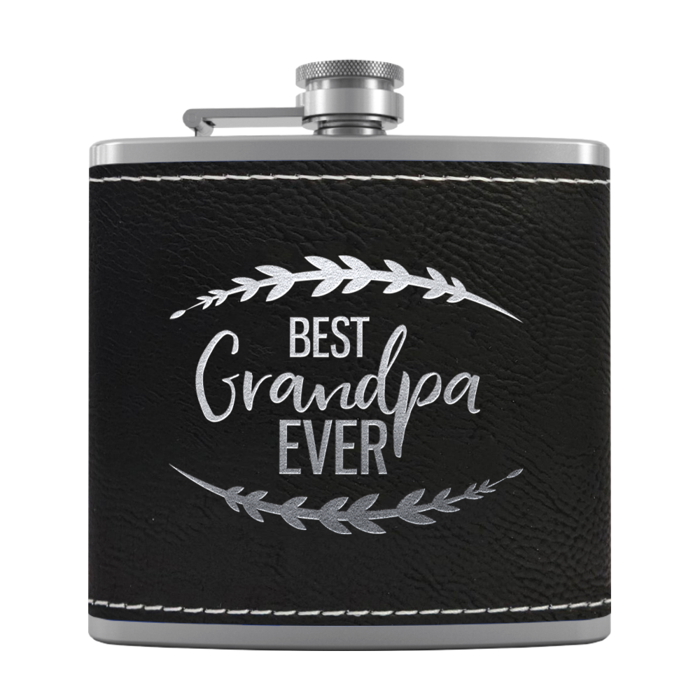 Best Grandpa Ever 6oz Stainless Steel Leather Hip Flask