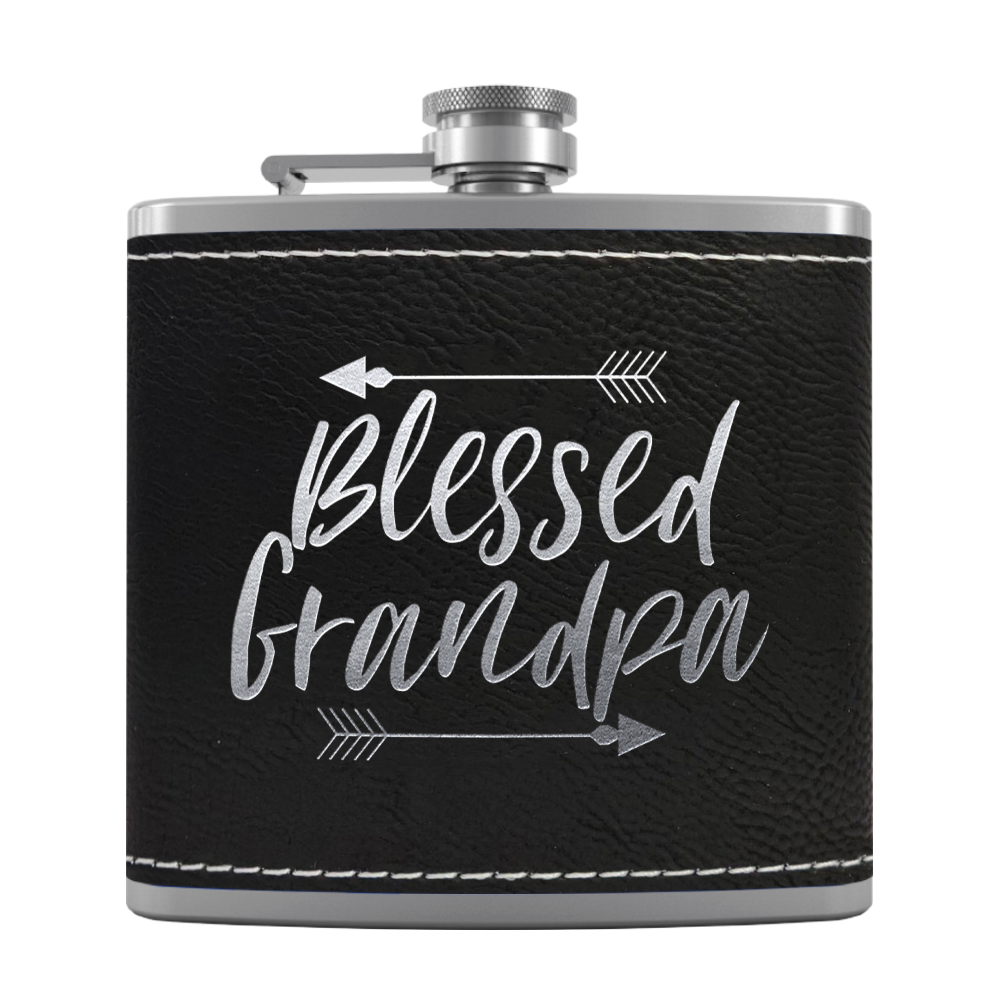 Blessed Grandpa 6 oz Stainless Steel Leather Hip Flask