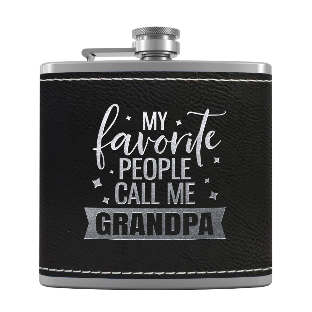 Favorite People Grandpa 6 oz Stainless Steel Leather Hip Flask