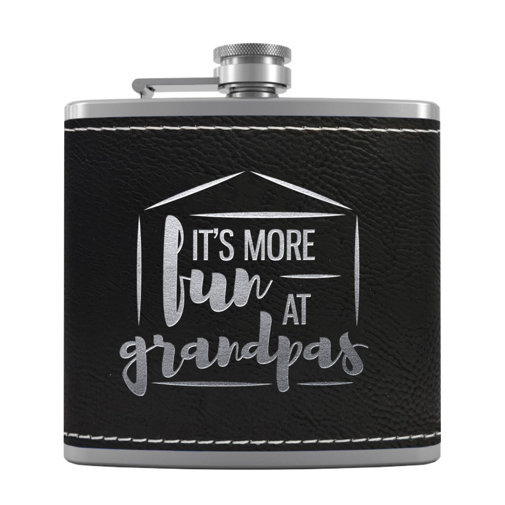 Fun At Grandpas 6 oz Stainless Steel Leather Hip Flask
