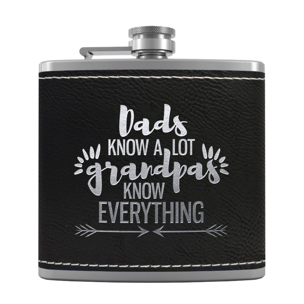 Grandpa Knows 6 oz Stainless Steel Leather Hip Flask