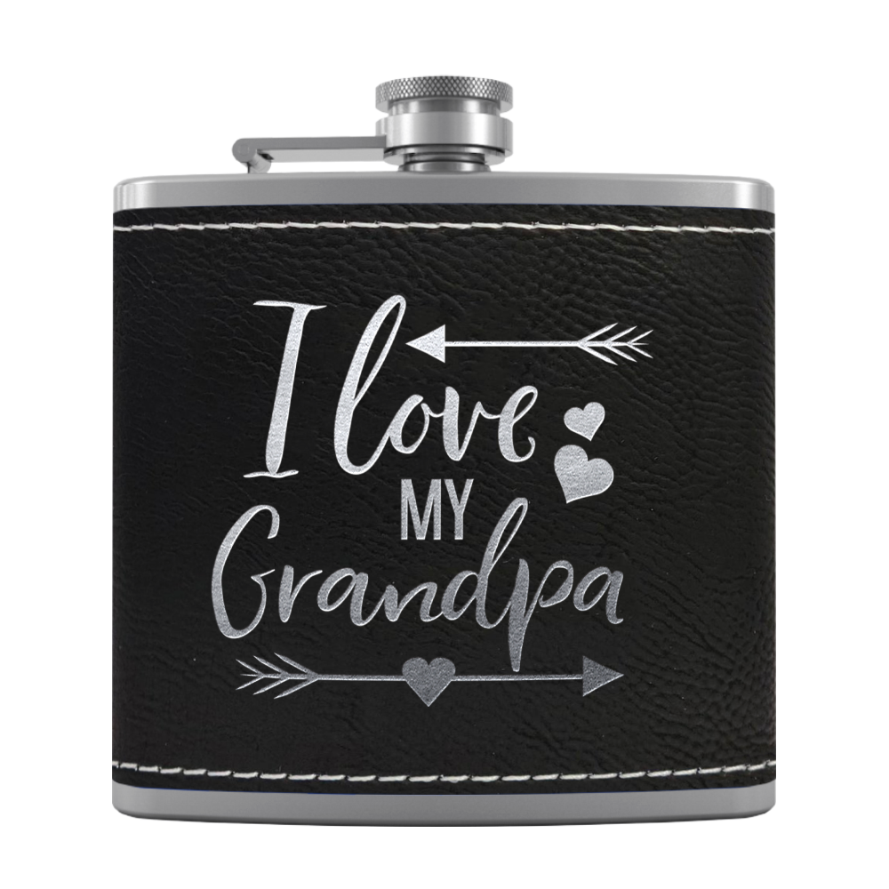 Love Grandpa 6 oz Stainless Steel Leather Hip Flask
