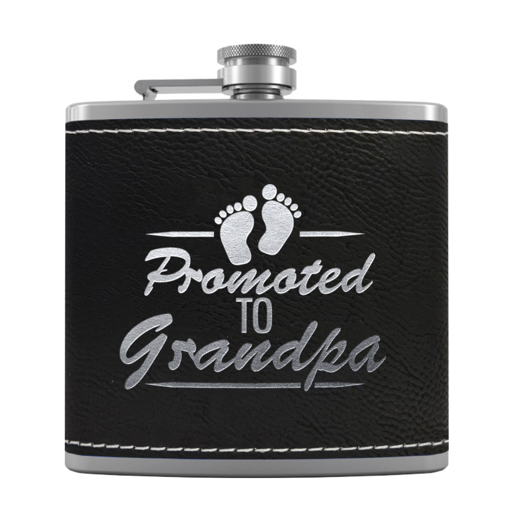 Promoted to Grandpa 6 oz Stainless Steel Leather Hip Flask