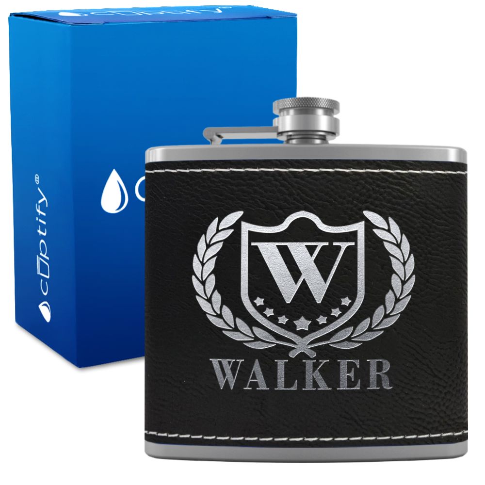 Personalized Monogram with Laurels 6oz Hip Flask