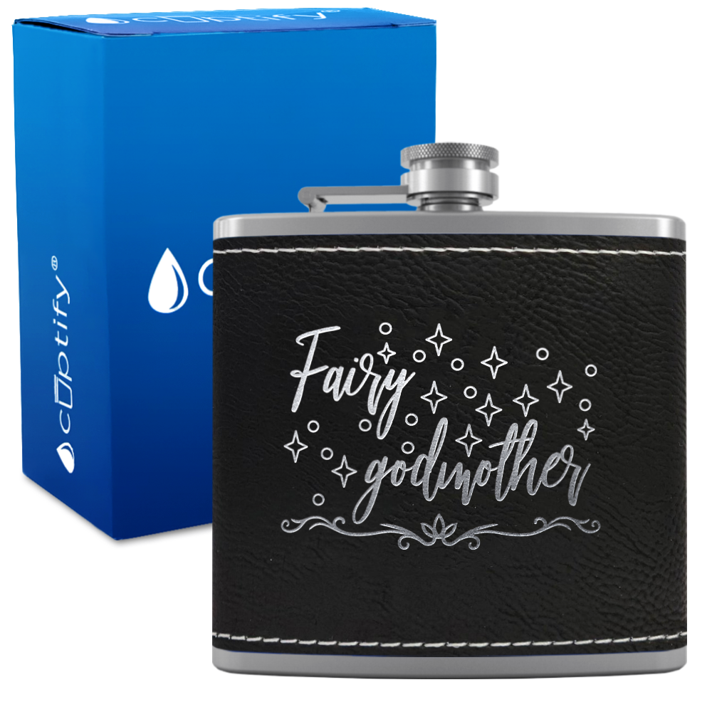 Fairy Godmother 6 oz Stainless Steel Leather Hip Flask
