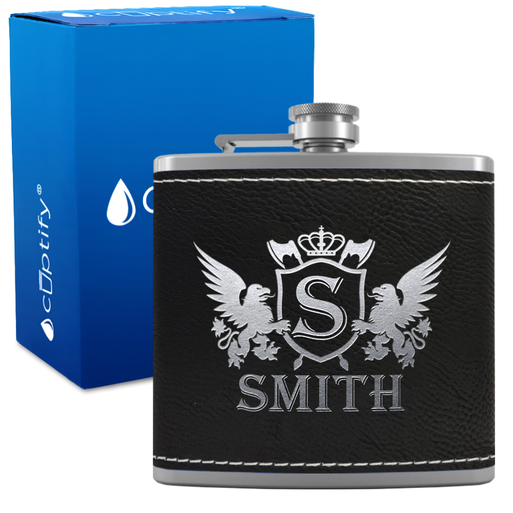 Personalized Crown Monogram Initial Badge 6oz Hip Flask