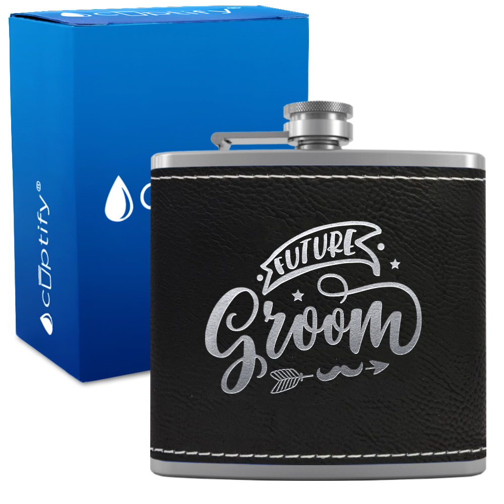 Future Groom 6 oz Stainless Steel Leather Hip Flask