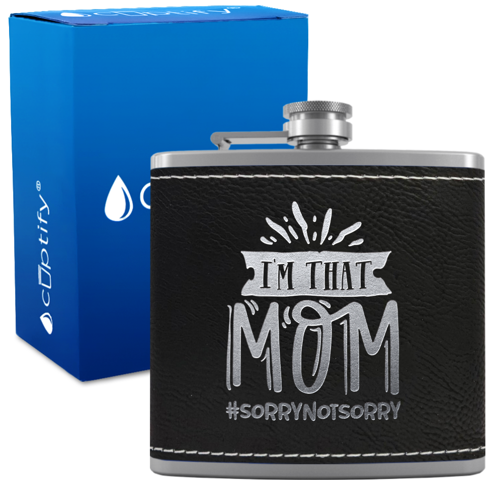 I'm That Mom 6 oz Stainless Steel Leather Hip Flask