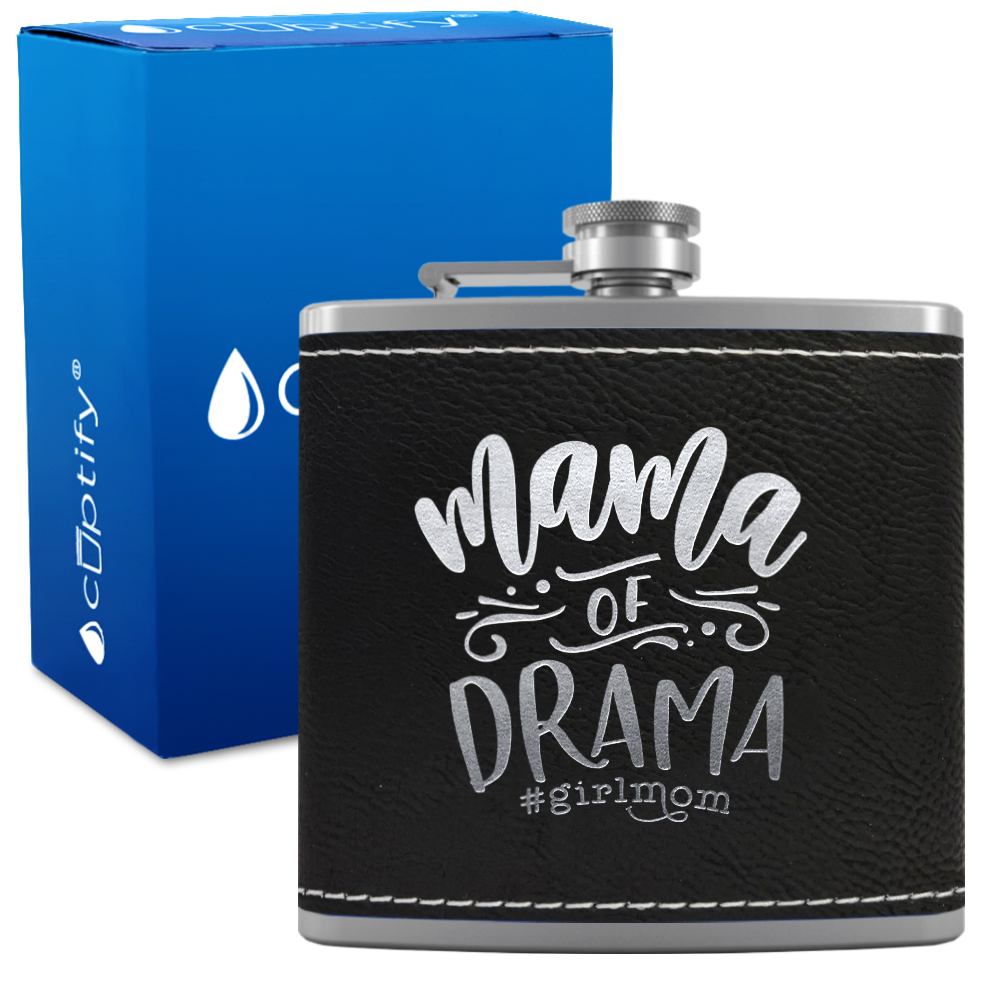 Mama of Drama 6 oz Stainless Steel Leather Hip Flask