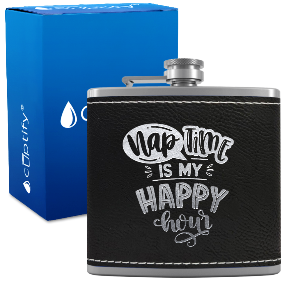 Nap Time 6 oz Stainless Steel Leather Hip Flask