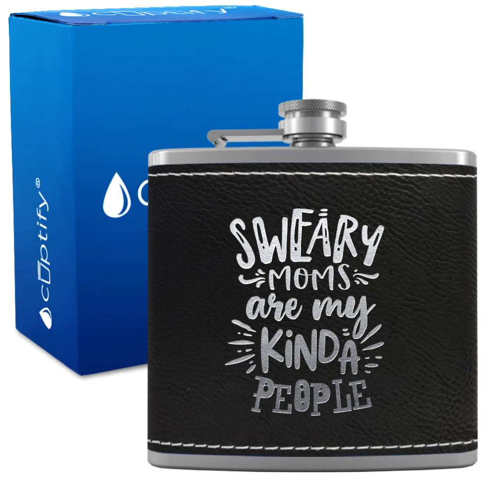 Sweary Moms 6 oz Stainless Steel Leather Hip Flask