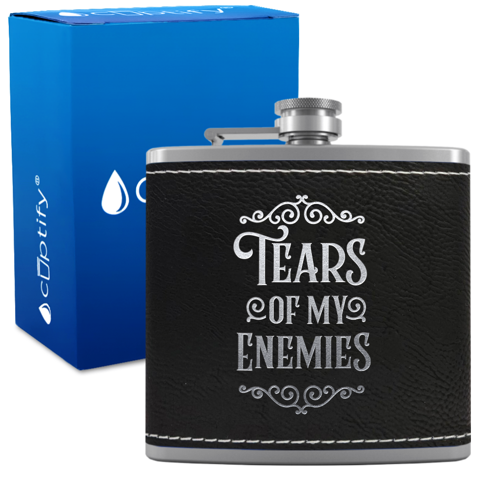 Tears Of My Enemies 6 oz Stainless Steel Leather Hip Flask