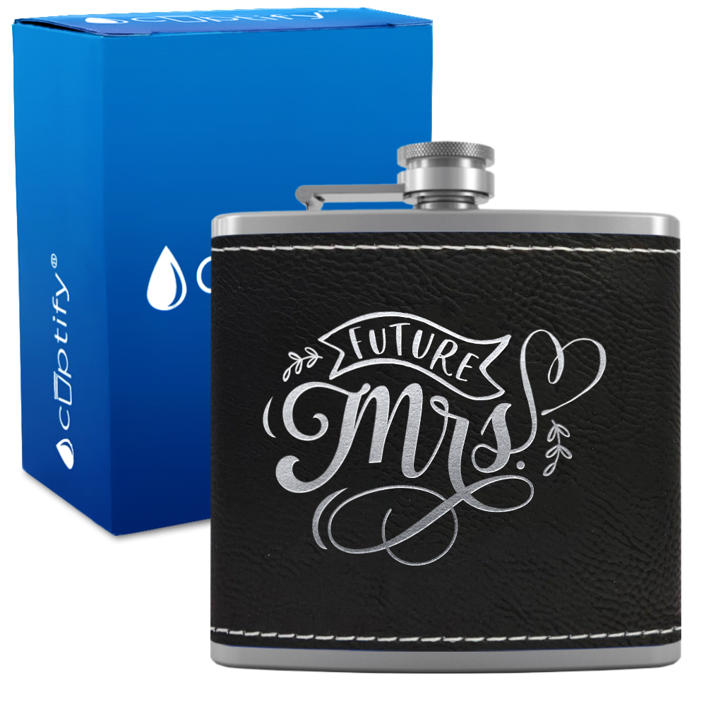 Future Mrs 6 oz Stainless Steel Leather Hip Flask