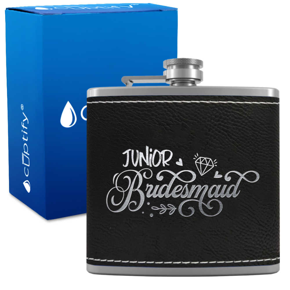Junior Bridesmaid 6 oz Stainless Steel Leather Hip Flask