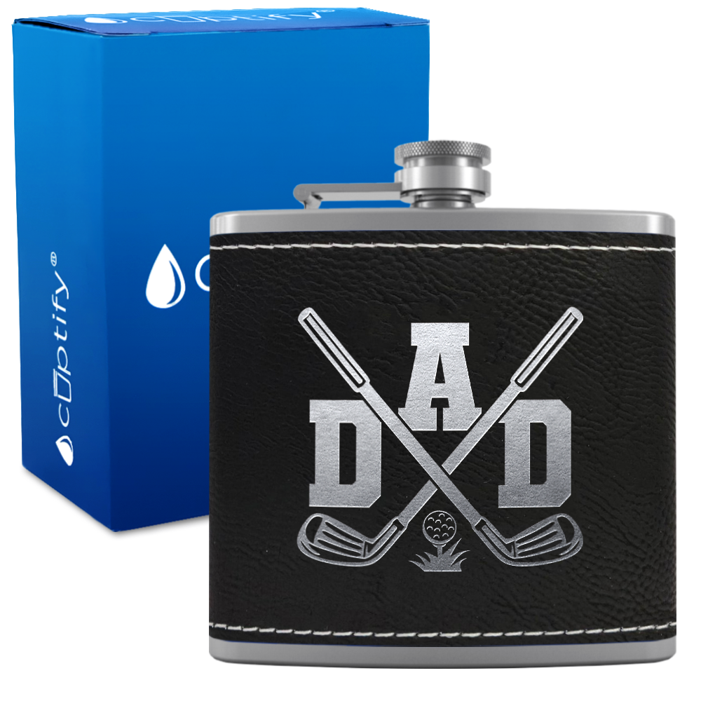Golf Dad 6oz Stainless Steel Leather Hip Flask