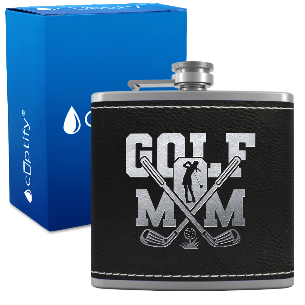 Golf Mom 6oz Stainless Steel Leather Hip Flask