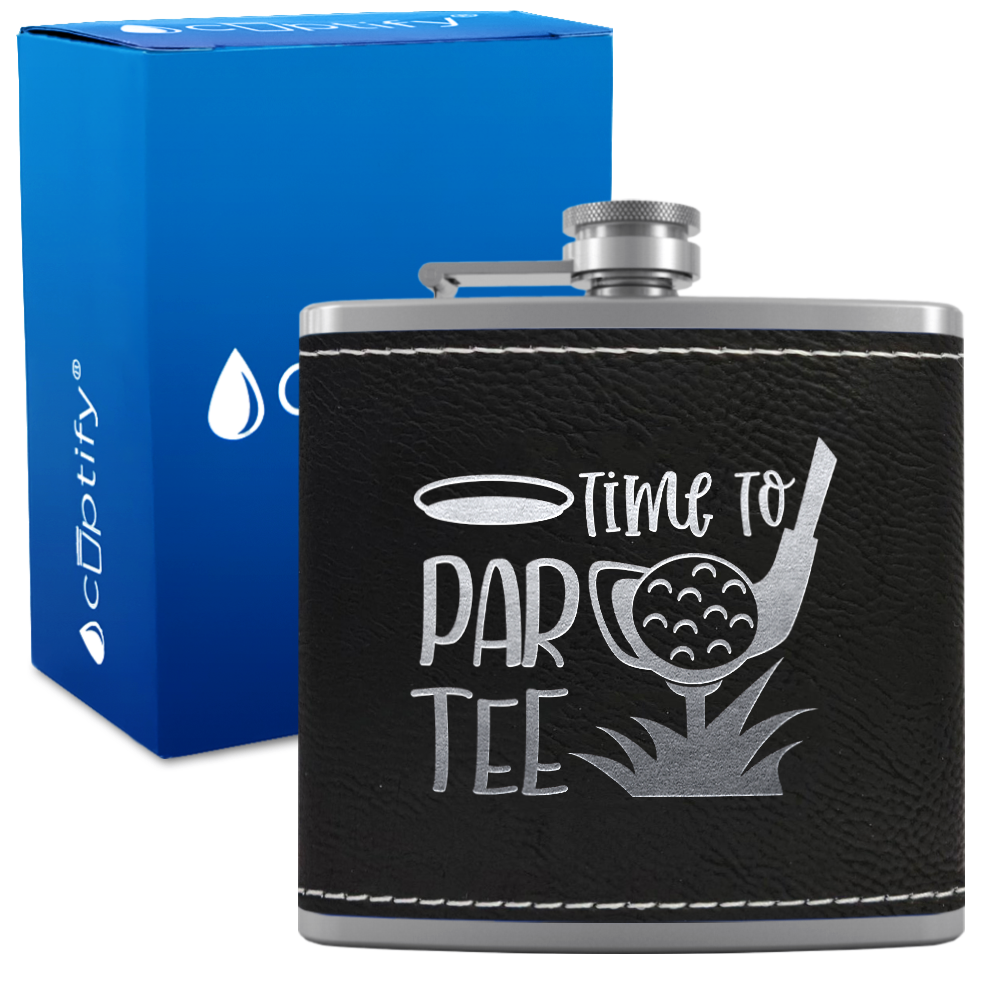 Golf Time to Par-tee 6oz Stainless Steel Leather Hip Flask