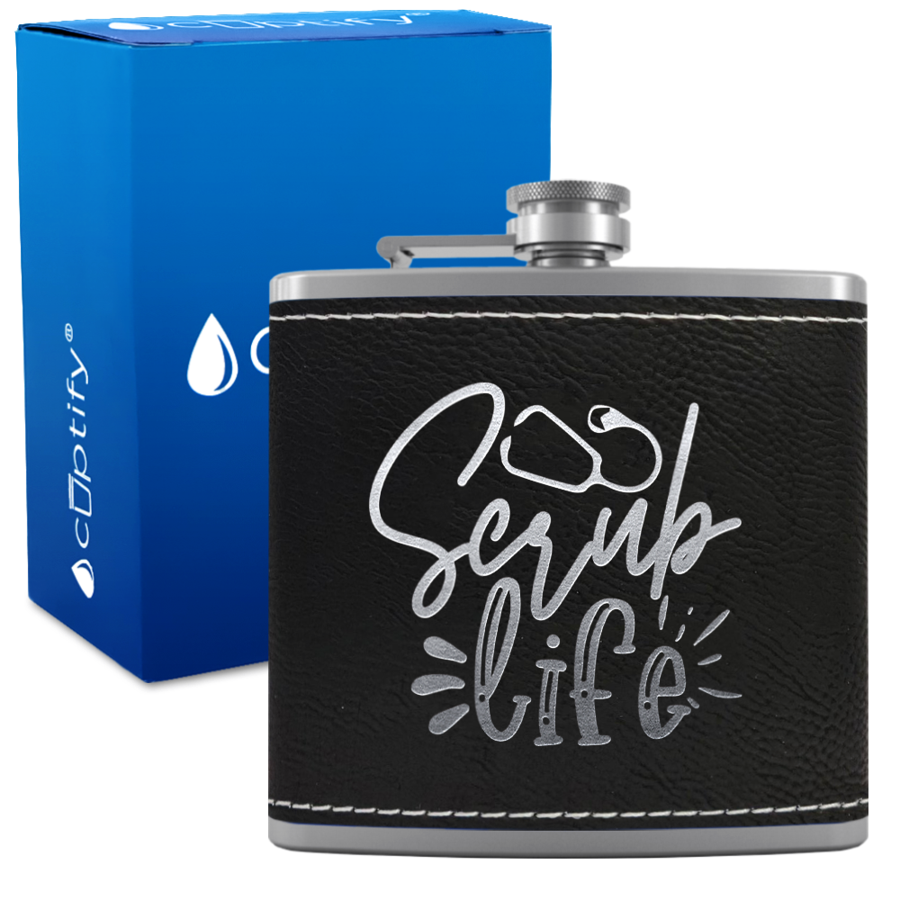 Scrub Life 6oz Stainless Steel Leather Hip Flask