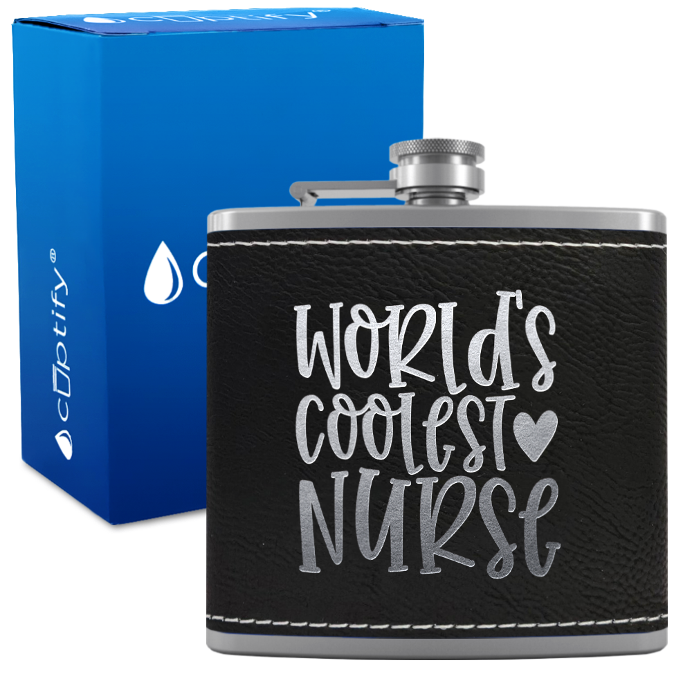 World's Coolest Nurse 6oz Stainless Steel Leather Hip Flask