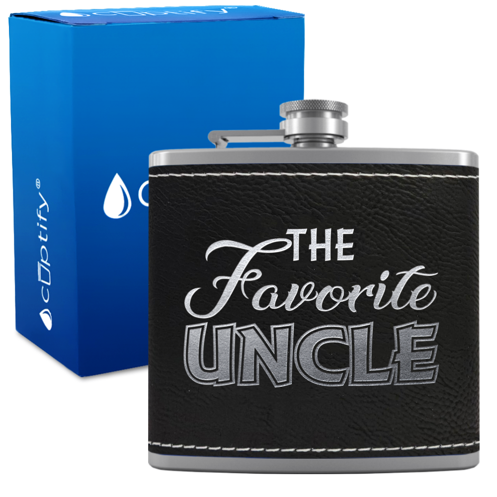 The Favorite Uncle 6oz Stainless Steel Leather Hip Flask