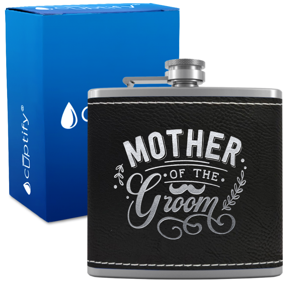 Mother of the Groom 6 oz Stainless Steel Leather Hip Flask