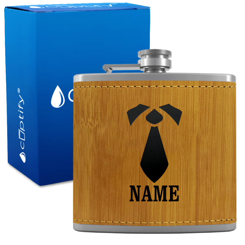 Personalized Neck Tie Groomsmen 6 oz Stainless Steel Leather Hip Flask