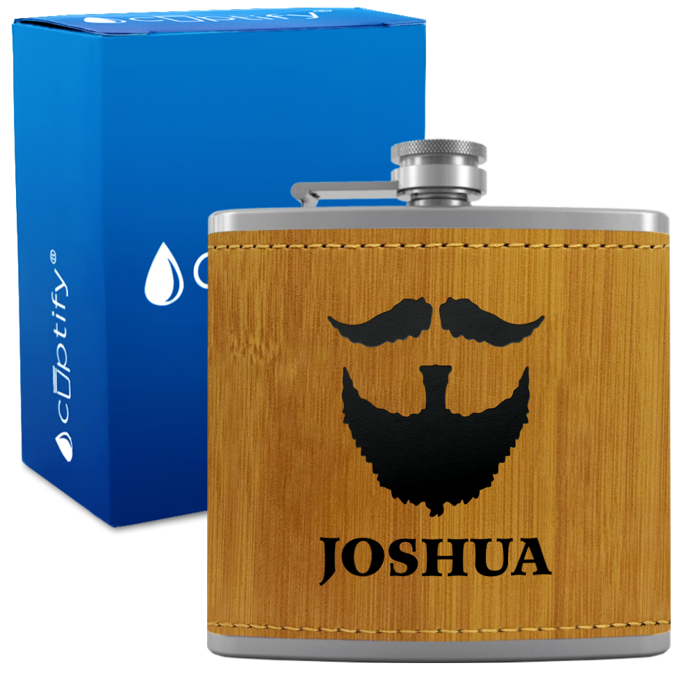 Personalized Beard Groomsmen 6 oz Stainless Steel Leather Hip Flask