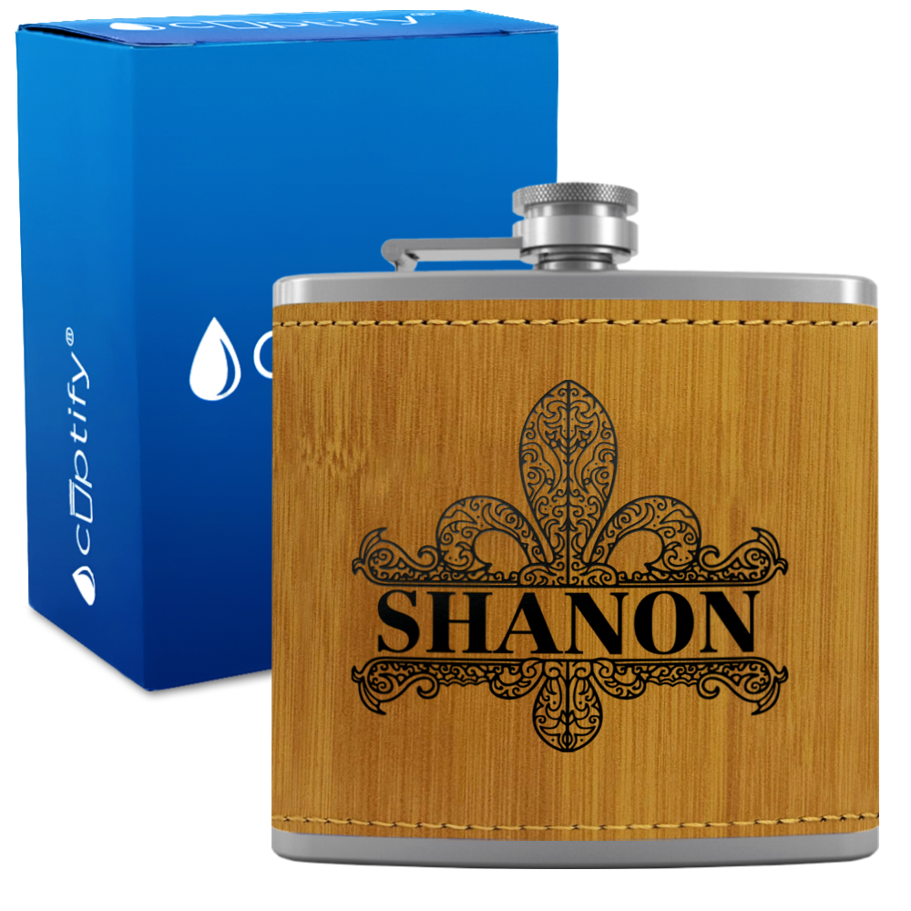 Personalized Fleur de Lis 6oz Hip Flask