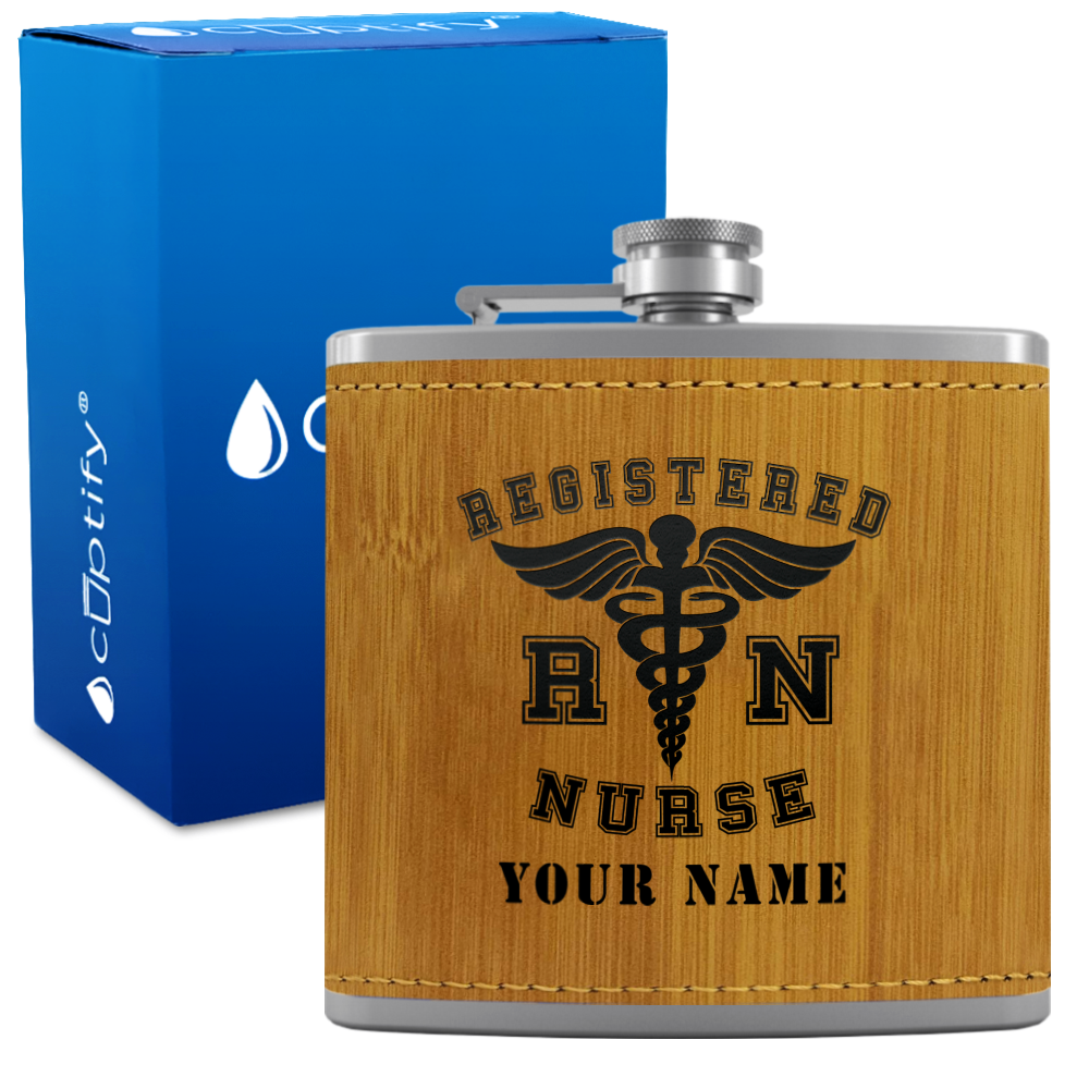 Personalized RN Registered Nurse 6oz Stainless Steel Leather Hip Flask